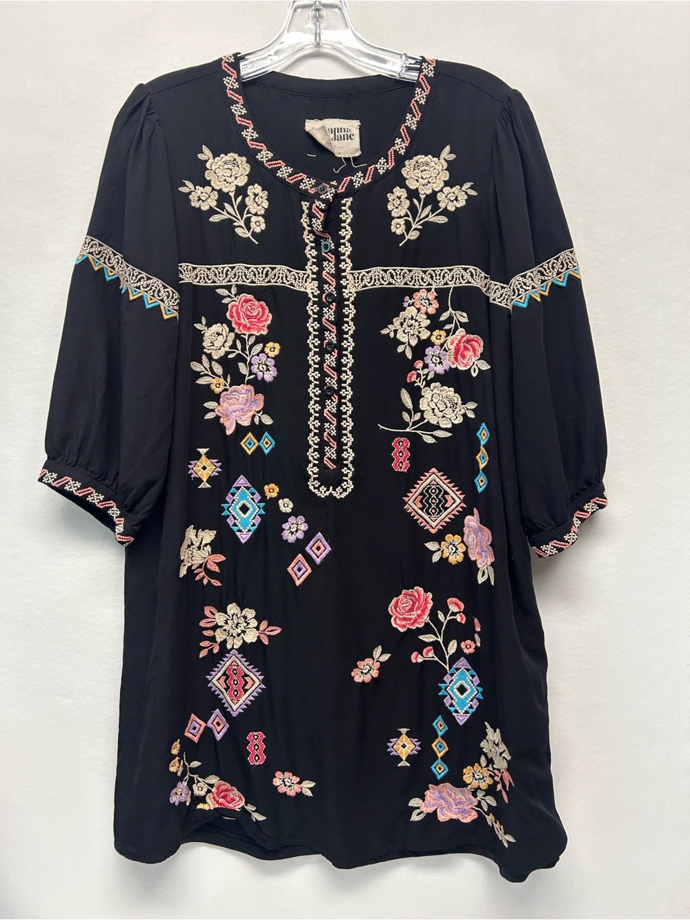 Savanna Jane medium Black Floral Embroidered Tunic Dress